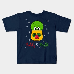 Prickly And Bright - Cute Cactus In Christmas Holly Pot Kids T-Shirt